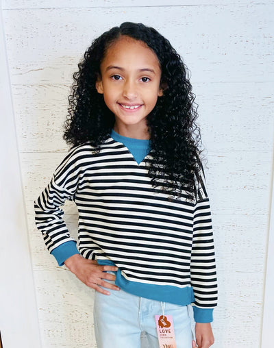 Girls Black And White Striped Long Sleeve - Mini Mee Boutique