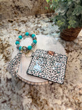 Wristlet ID Badge Pouch Keychain Teal Cheetah