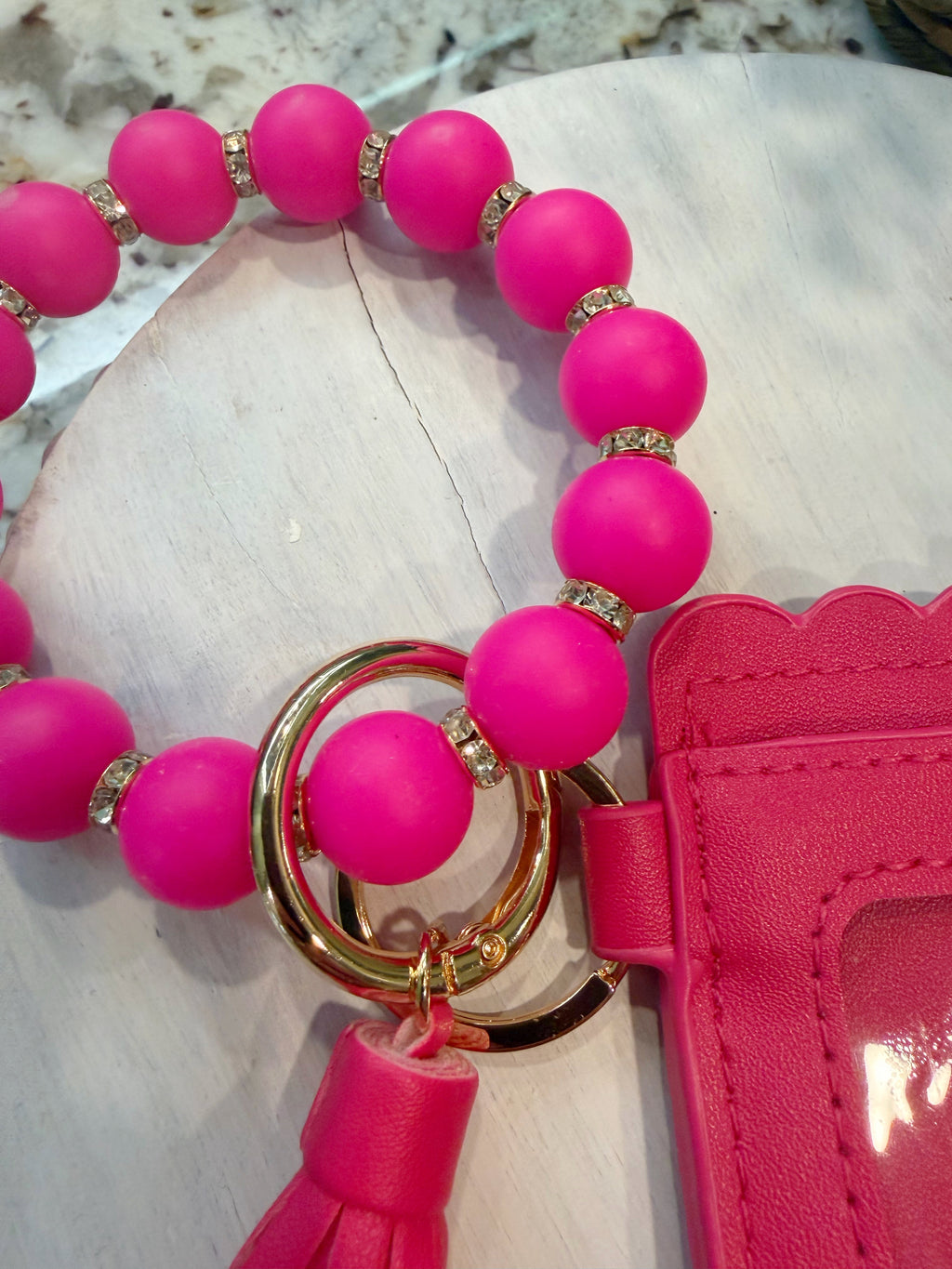 Wristlet ID Pouch Keychain Hot Pink
