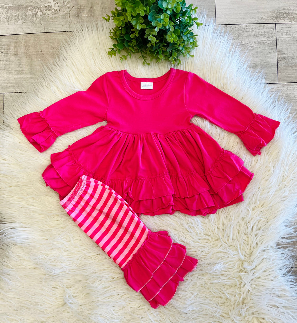 Girl’s Pink Stripe Ruffle Outfit