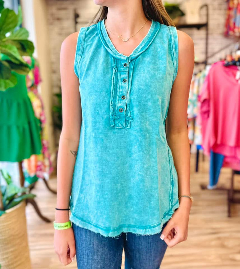 Zenana Mint Acid Wash Sleeveless Top - Mini Mee Boutique