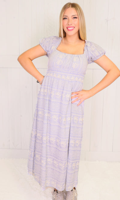 Blue Stripe Embroidered Dress