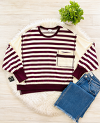 Women’s Peach Love Striped Burgundy Sweater Top