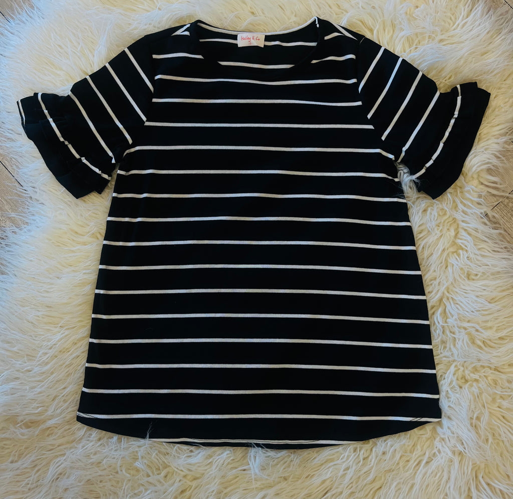 Women’s Black and White Ruffle Sleeve Top