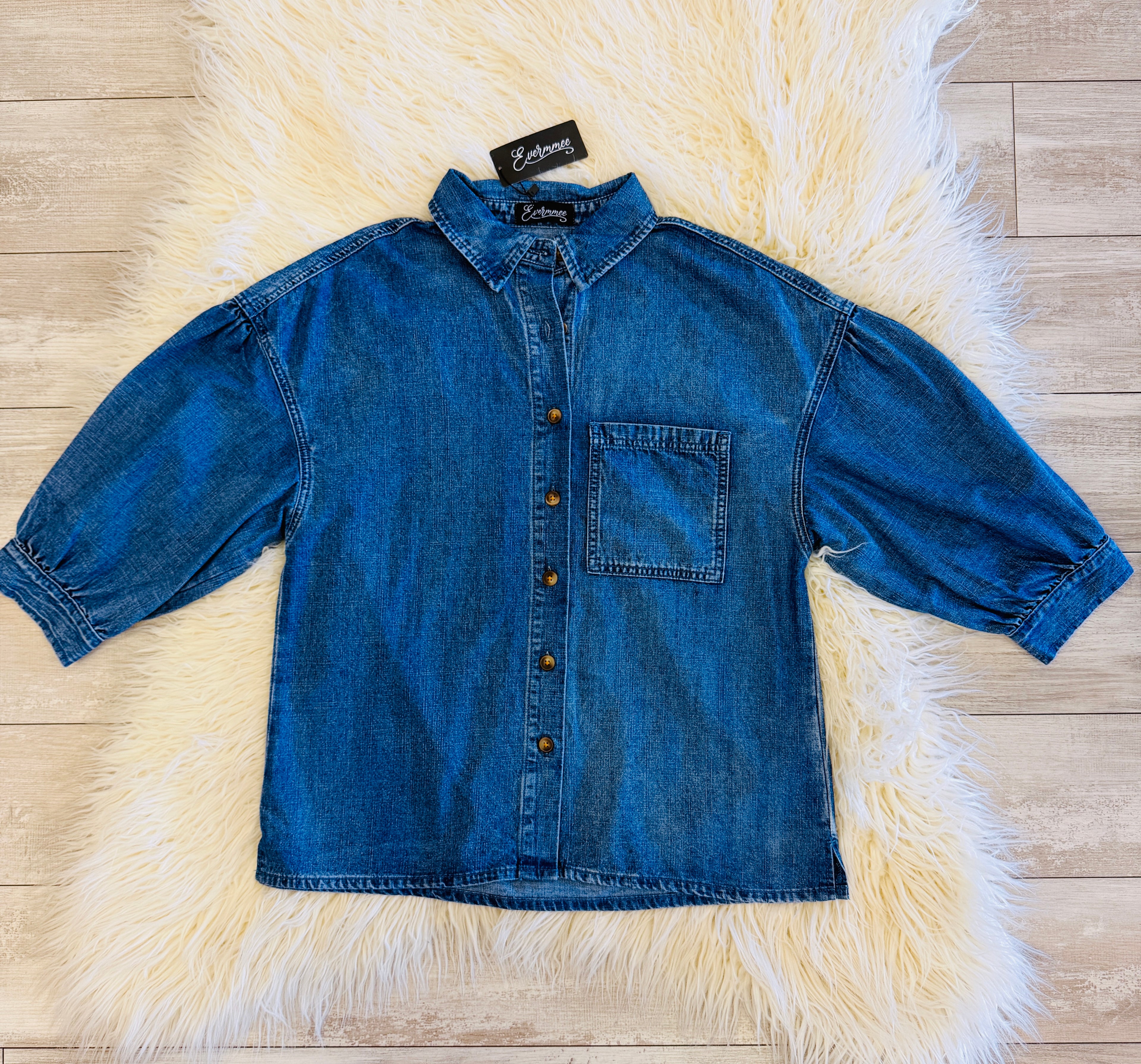 Women’s Evermmee Denim Puff Sleeve Top