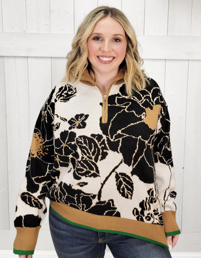 Floral Half zip pullover - Mini Mee Boutique