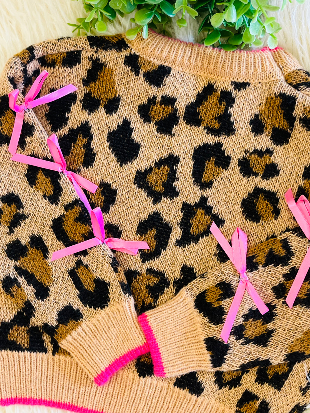 Girl’s Cheetah and Bow Sweater