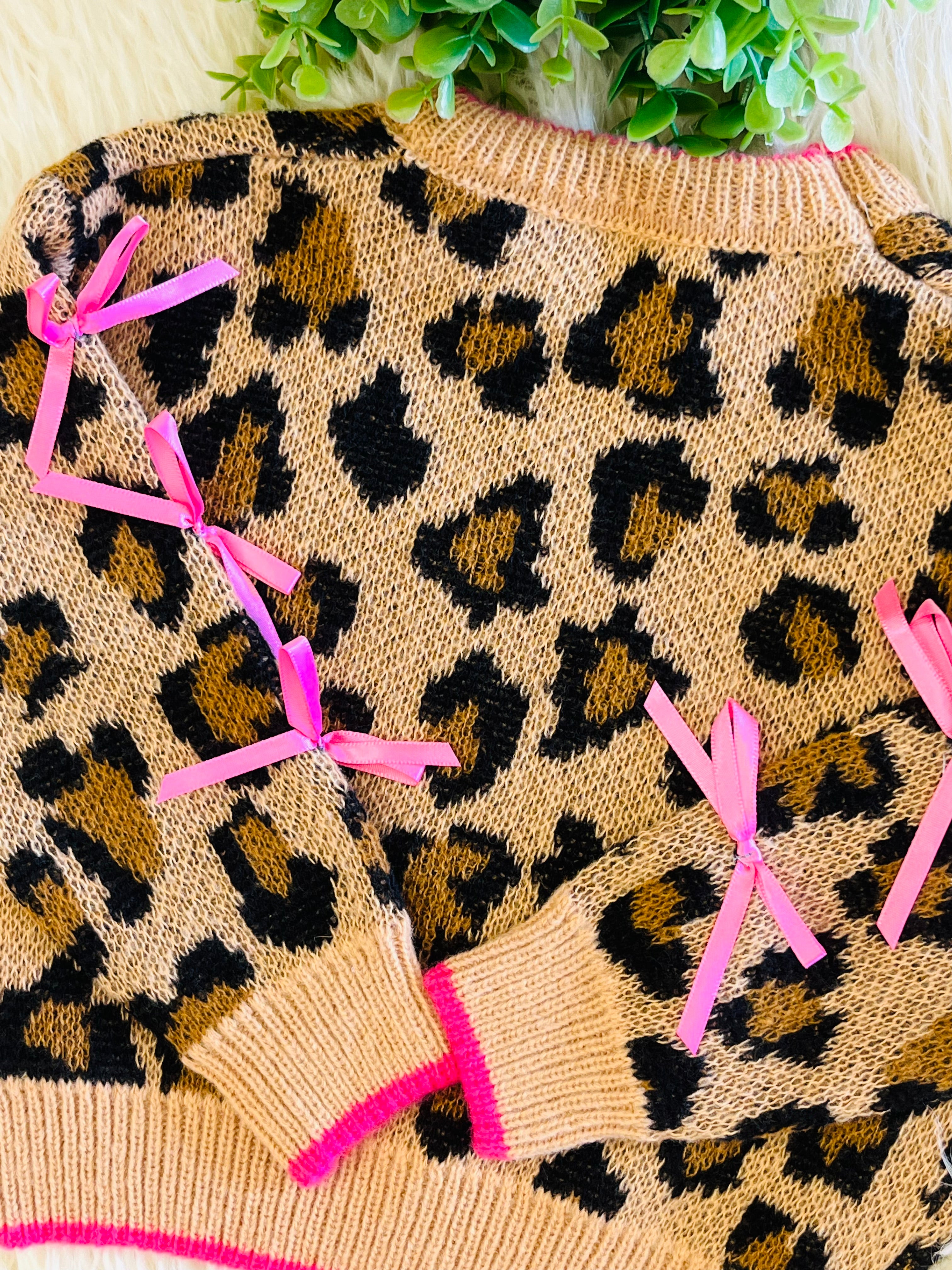 Girl’s Cheetah and Bow Sweater