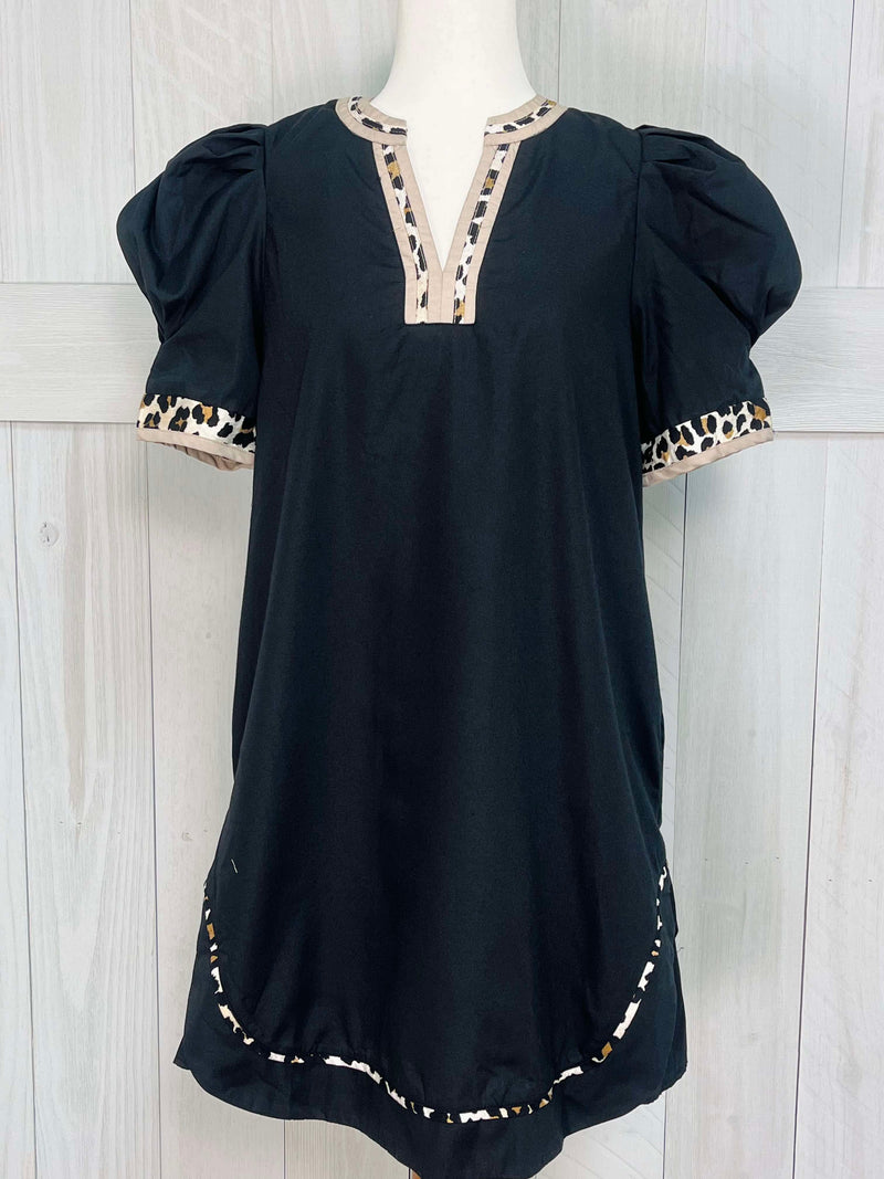 Curvy Black Dress with Cheetah trim