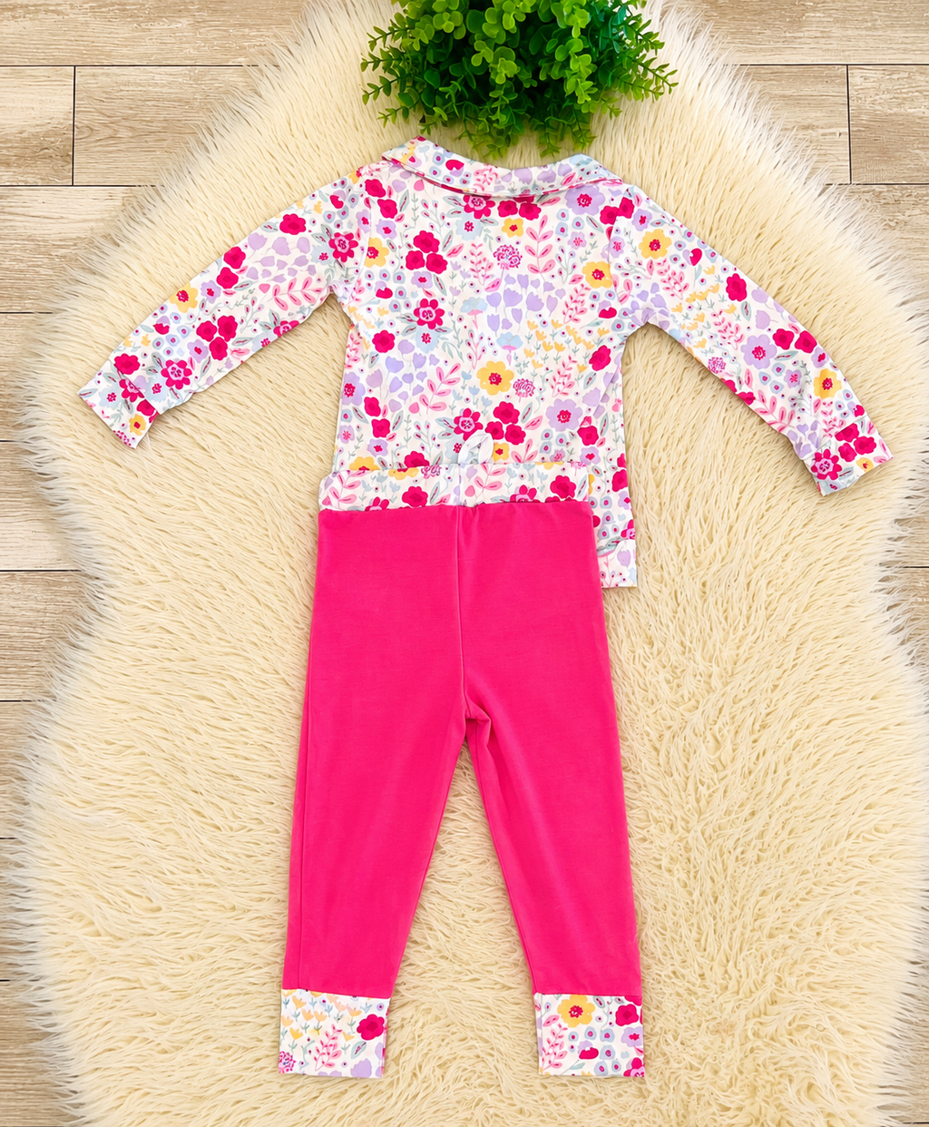 Girl’s Pink Floral Quarter Zip Two Piece Set
