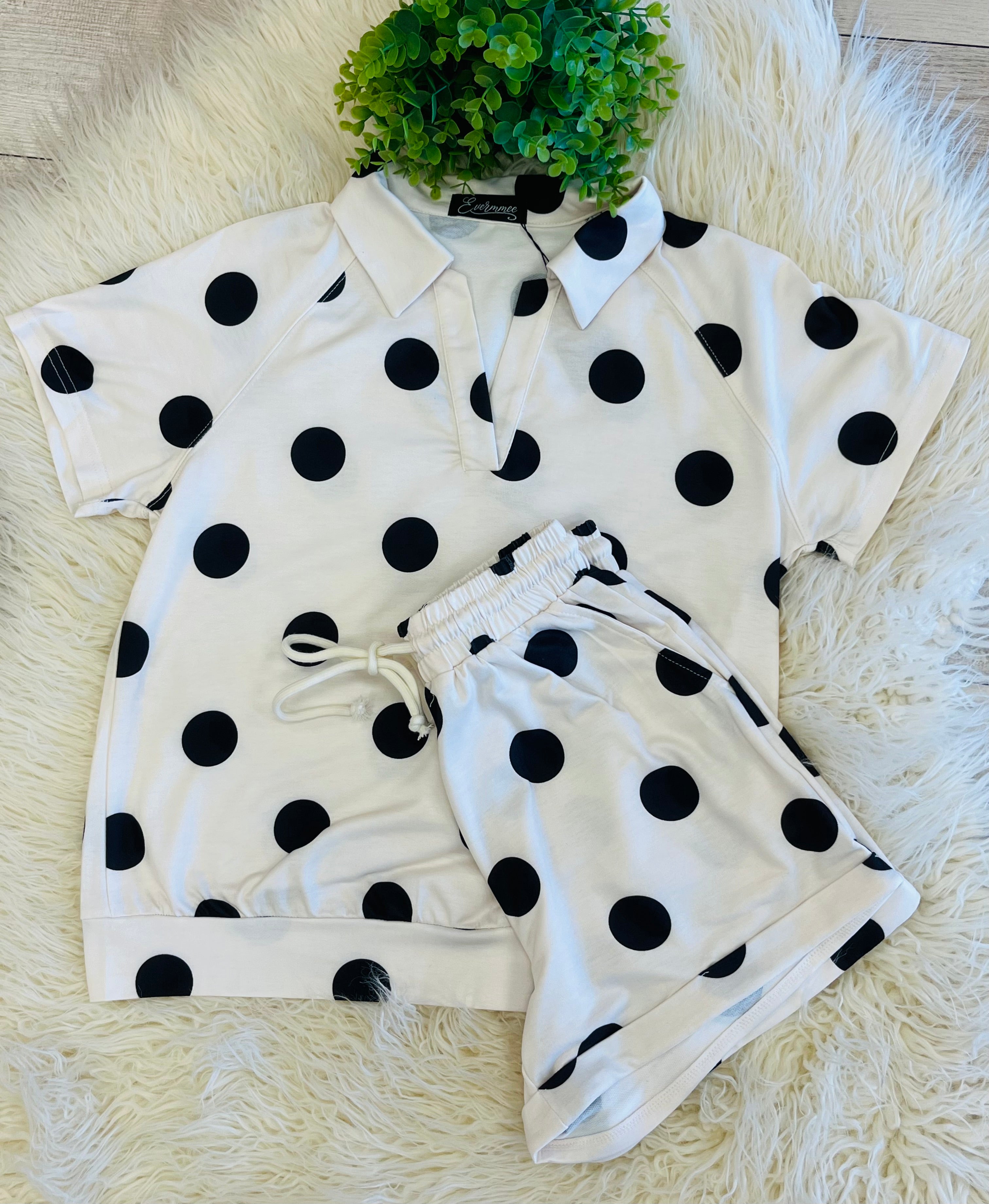 Women’s Evermmee Black Polka Dot Short Set