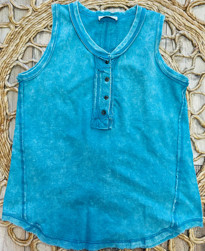 Zenana Teal Acid Wash Sleeveless Top - Mini Mee Boutique