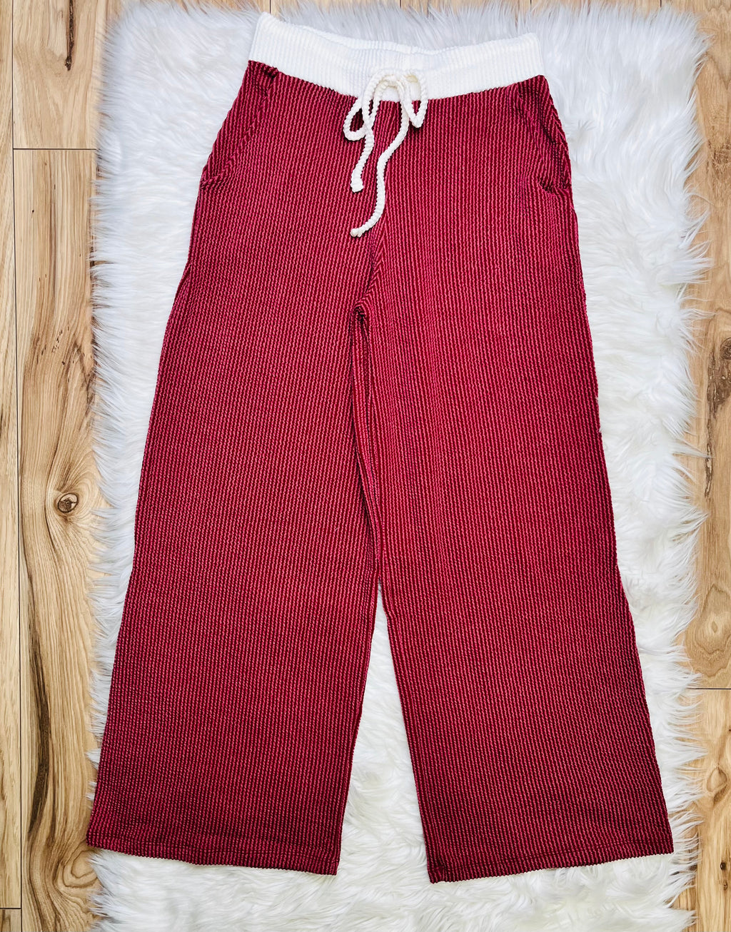 Women’s Zenana Burgundy White Detail Ribbed Set