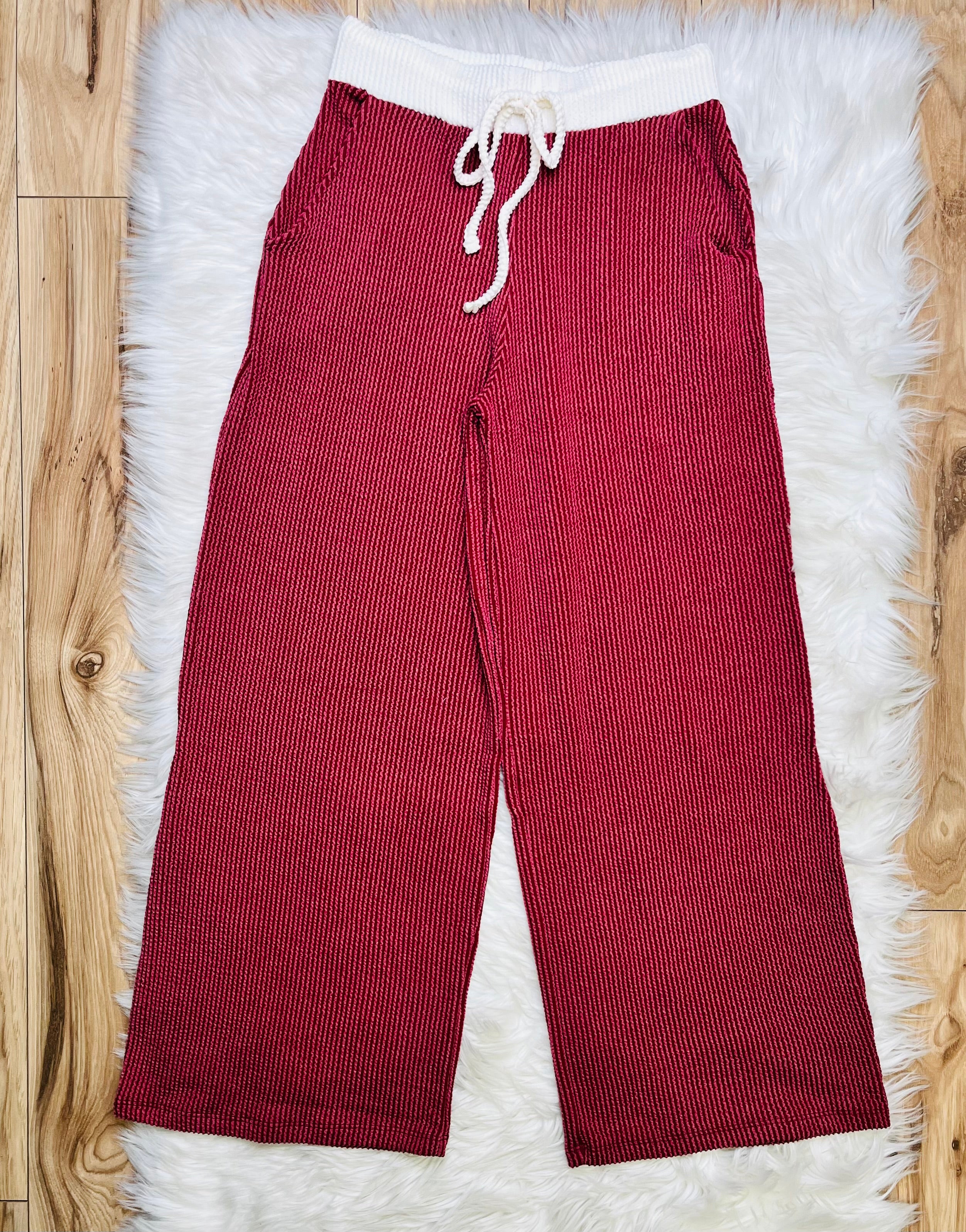 Women’s Zenana Burgundy White Detail Ribbed Set