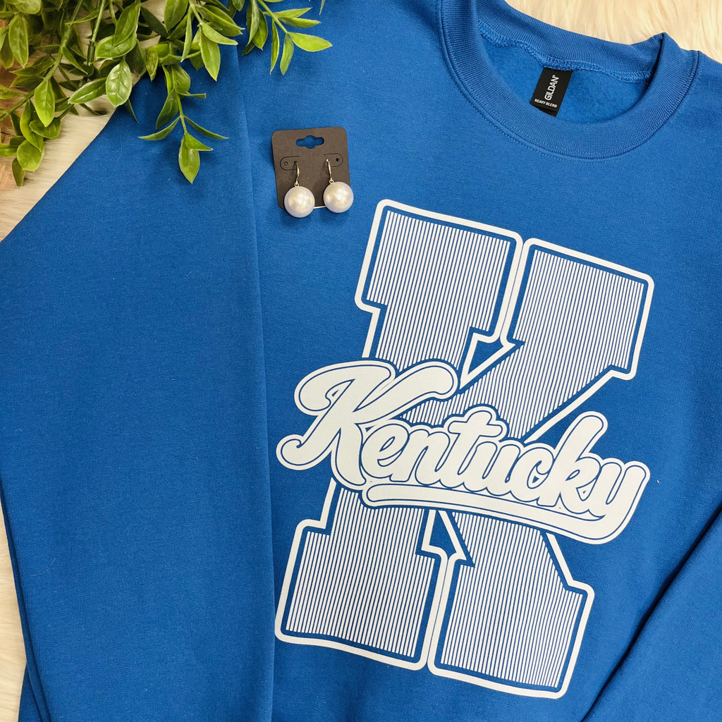 Women’s Blue Kentucky Striped Crewneck Top