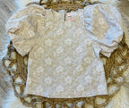 Women’s Taupe Floral Jacquard Puff Sleeve Top