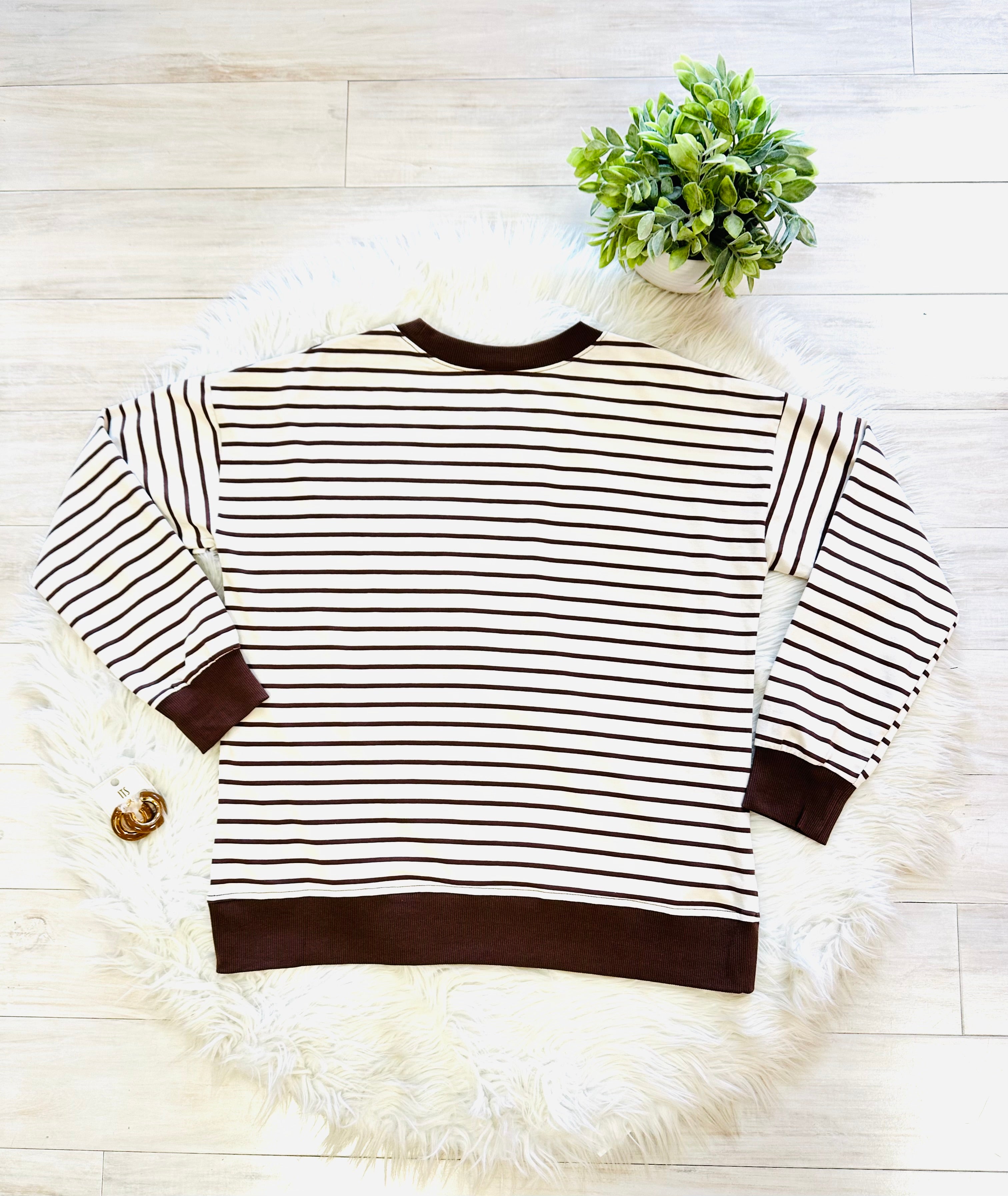 Women’s Zenana Striped Brown Long Sleeve Top