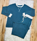 Women’s Zenana Teal White Detail Ribbed Set Curvy