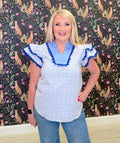 Women’s Evermmee Blue Ruffled Top