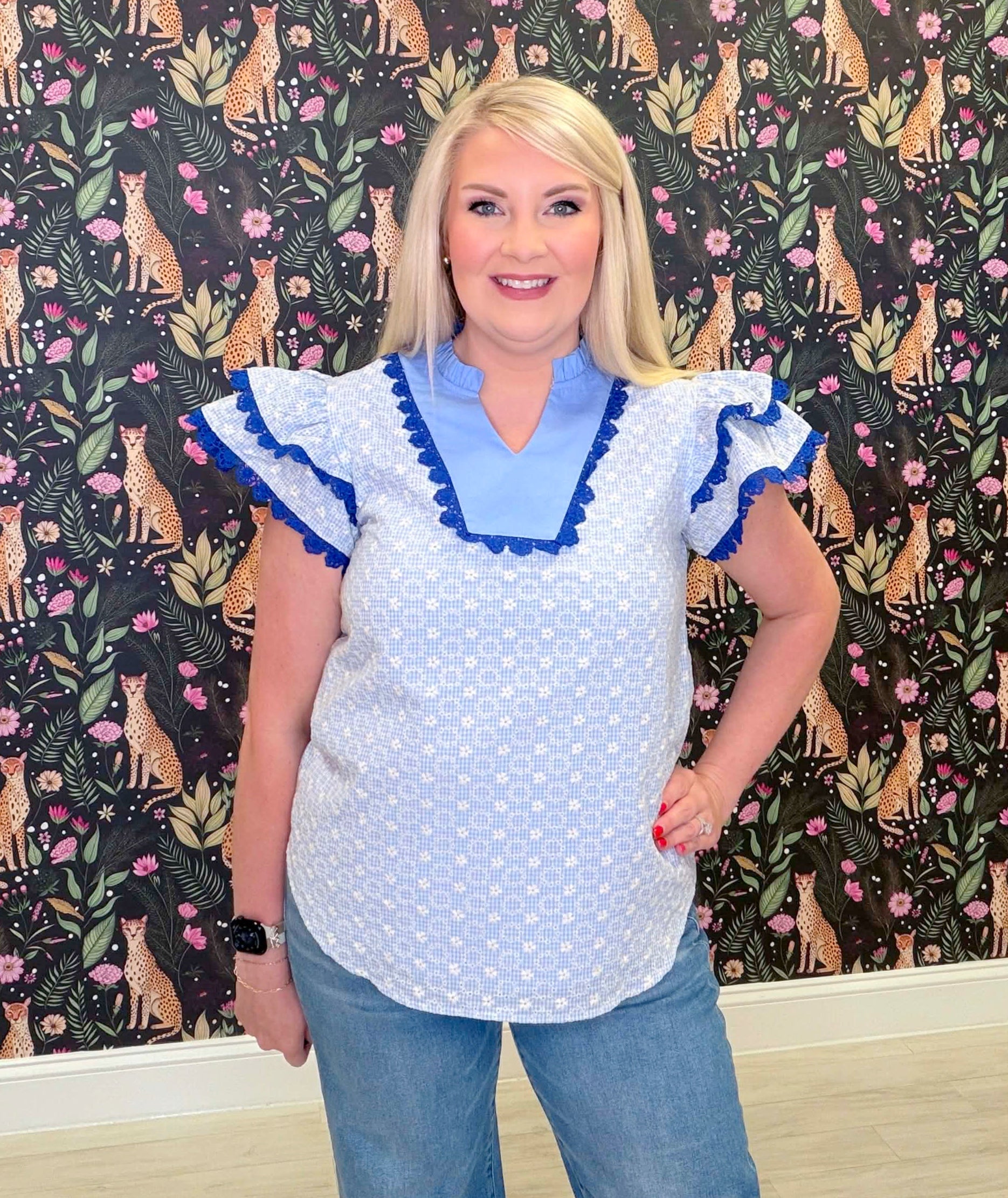 Women’s Evermmee Blue Ruffled Top