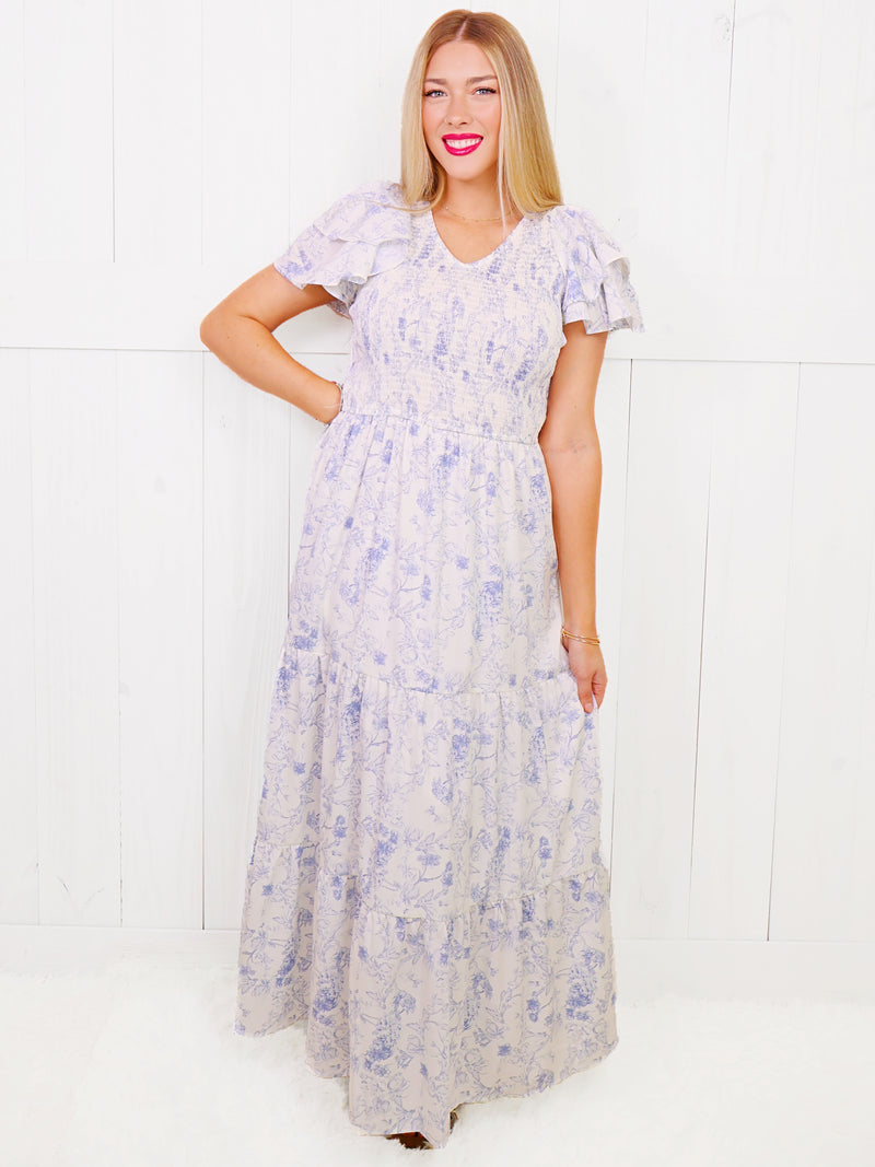 Floral Print Ruffle Sleeve Bodice Dress