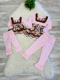 Girl’s Fall Floral Pink Polka Dot Pants Outfit