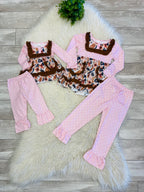 Girl’s Fall Floral Pink Polka Dot Pants Outfit