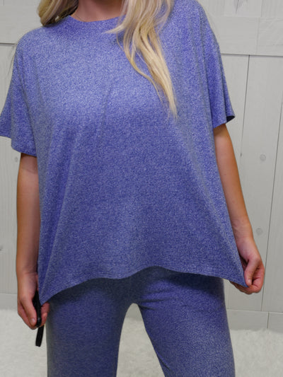 Zenana light Navy Soft Melange Short Sleeve Lounge Set