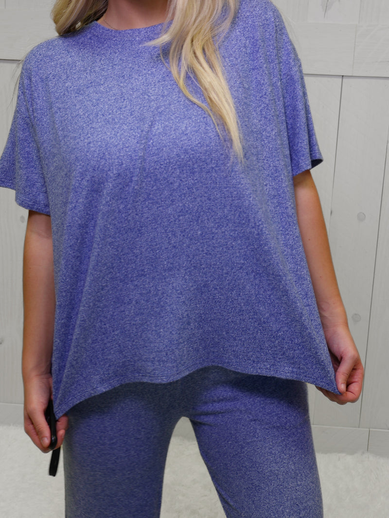 Zenana light Navy Soft Melange Short Sleeve Lounge Set