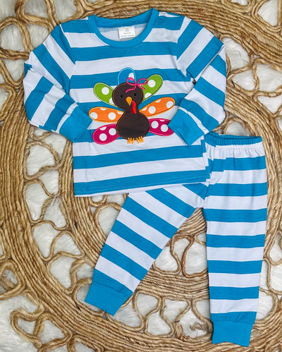 Blue and White Striped Turkey Set Girls