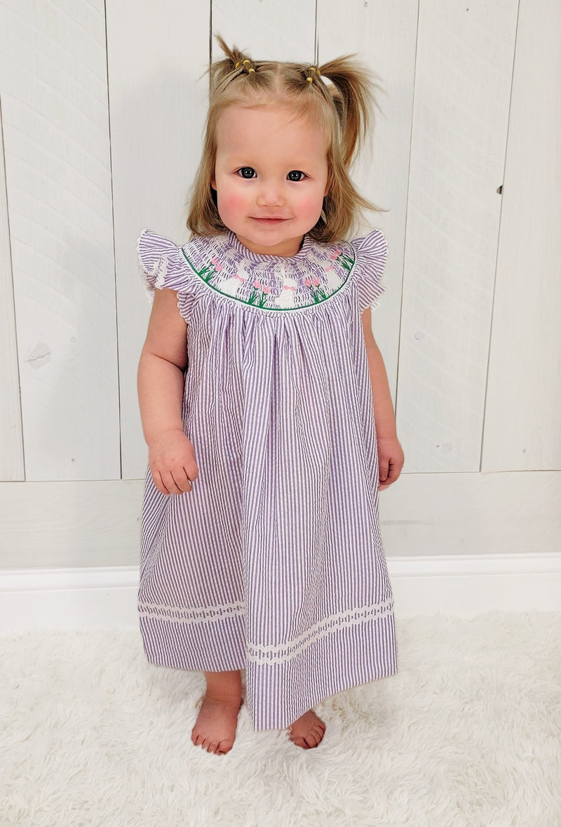 Girls Purple Striped Easter Dress