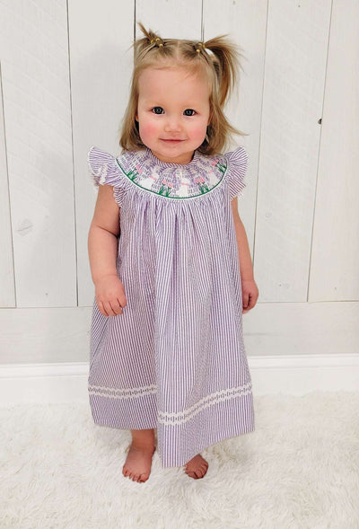 Girls Purple Striped Easter Dress - Mini Mee Boutique