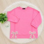 Women’s Evermmee Pink Oversized Top with Floral Bow Patches