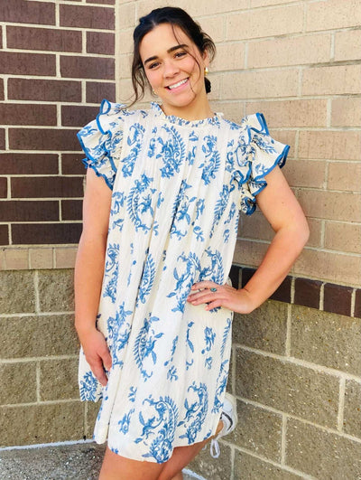 Blue And White Mixed Plus Size Dress