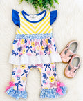 Girls Sunny Striped Floral Ruffle Romper
