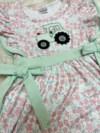 Girl’s Pink and Sage Floral Print Tractor Dress