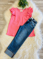 Women’s Risen High Rise Straight Cuffed Hem Jeans Style 1527