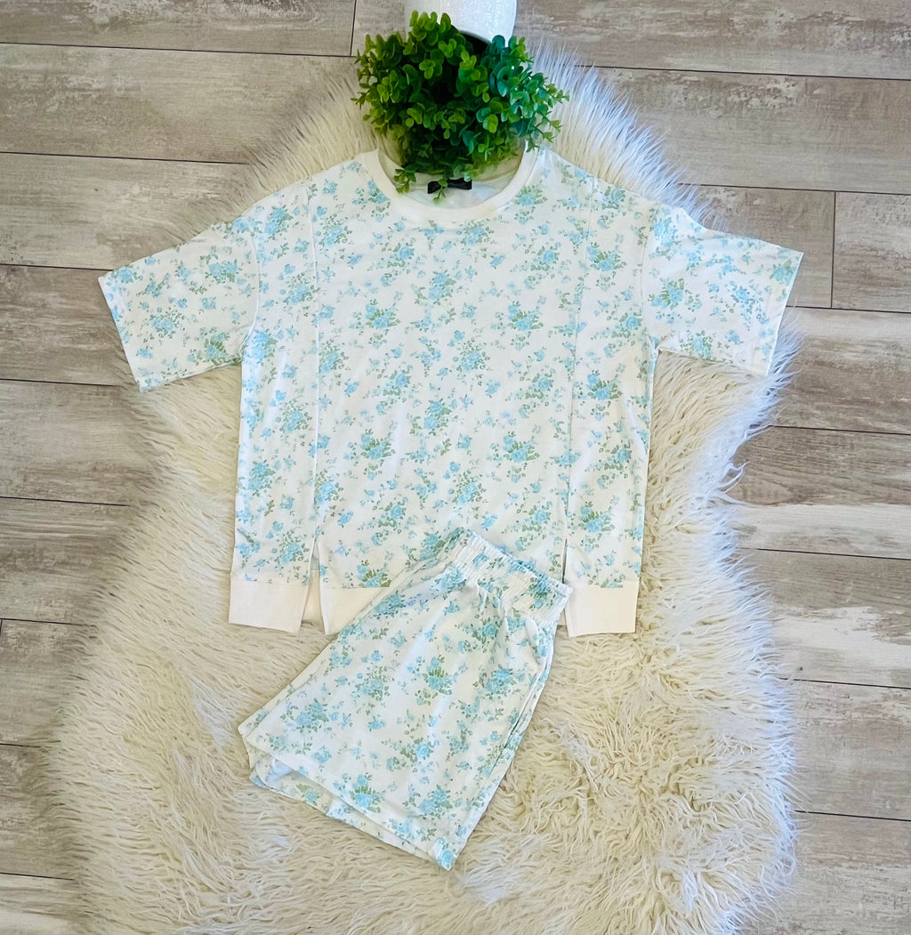 Women’s Blue Floral Short Set