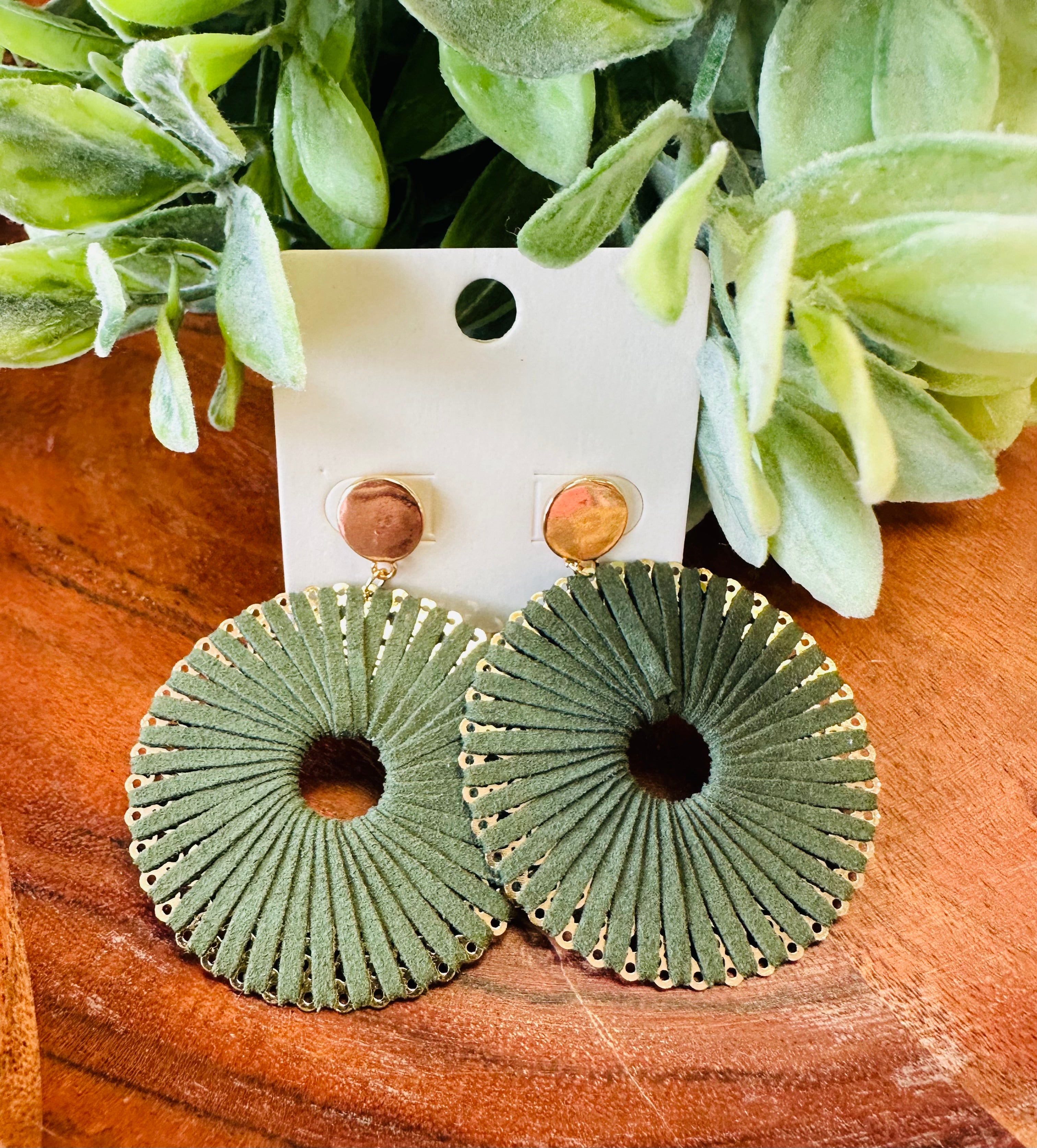 Women’s Green and Gold Circle Earrings