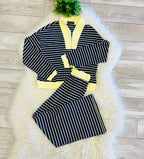 Women’s Navy & Yellow Stripe Quarter Zip Set