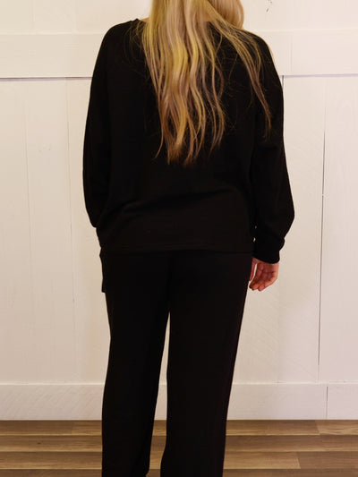 Zenana Curvy Long Sleeve Lounge Set Black