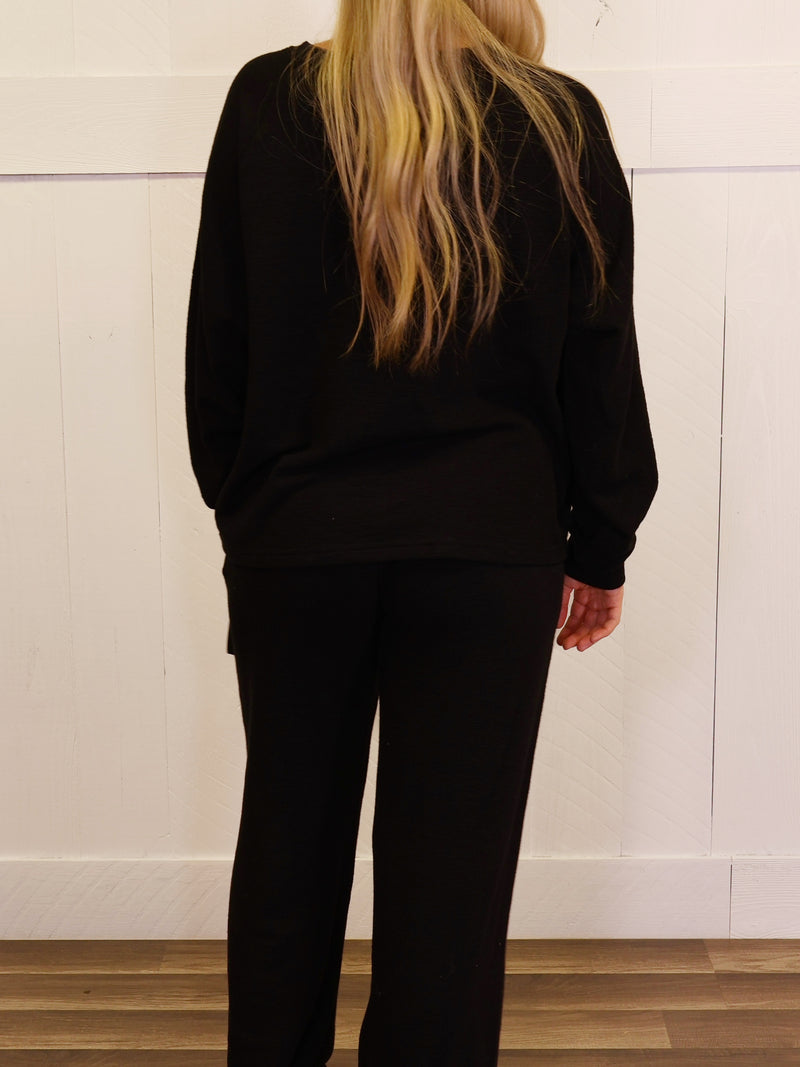 Zenana Curvy Long Sleeve Lounge Set Black