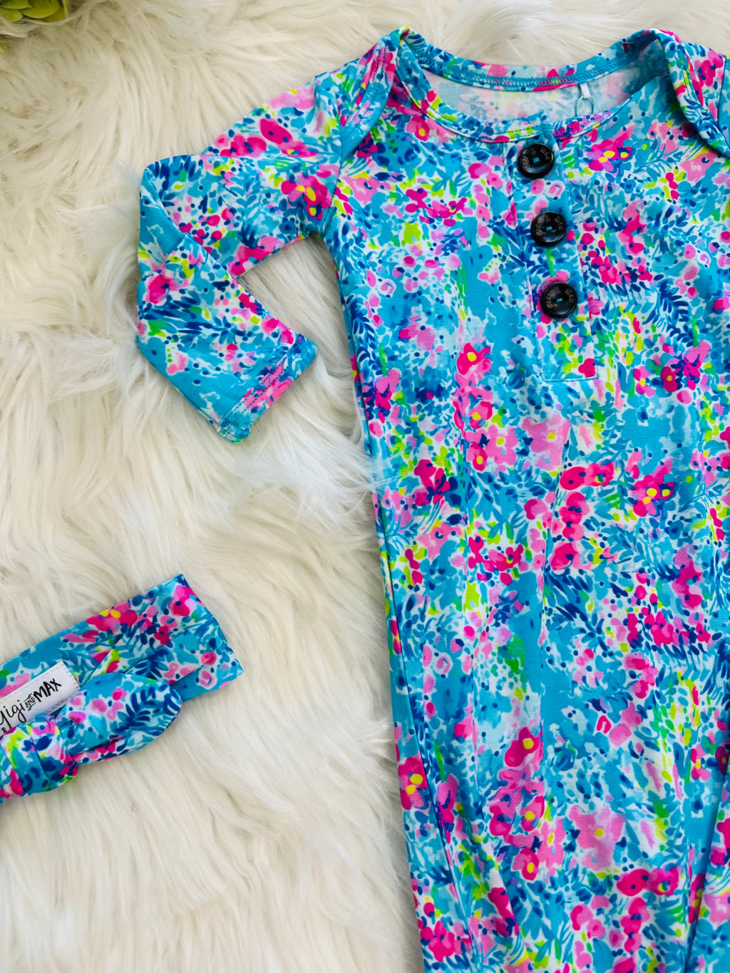 Girl’s Lilly Print Knotted Gown with Matching Headband