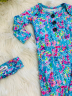 Girl’s Lilly Print Knotted Gown with Matching Headband