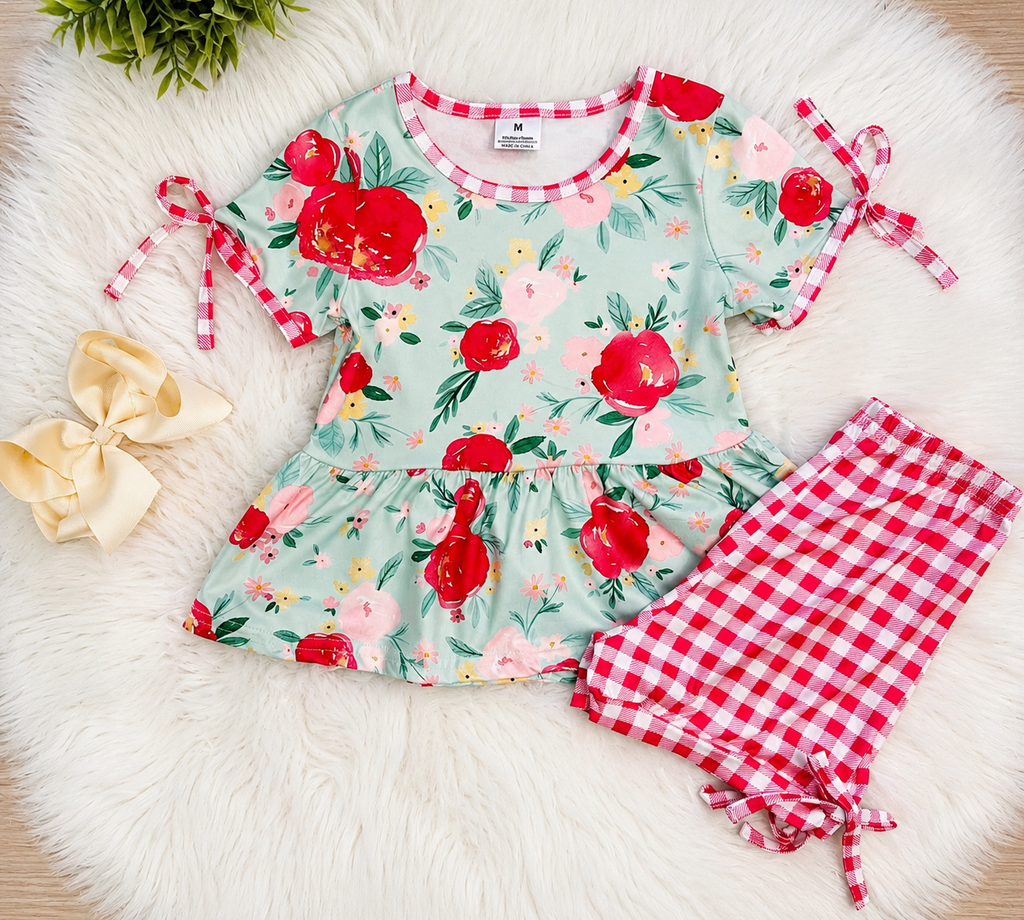 Girl’s Pink Floral Gingham Outfit