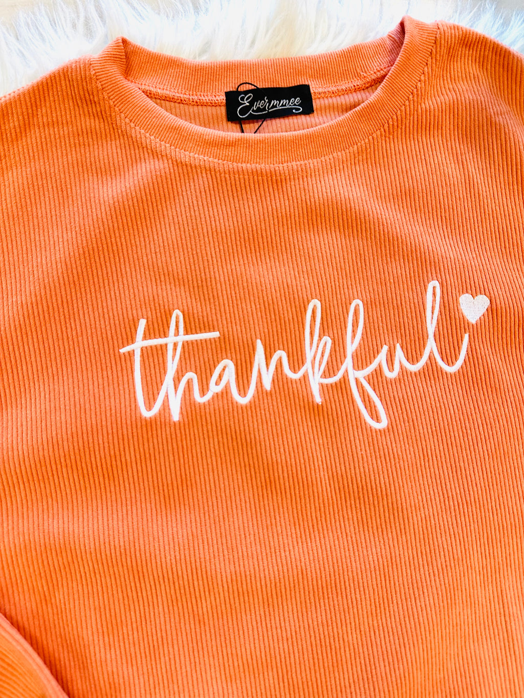 Women’s Evermmee Orange “Thankful” Ribbed Sweater Top - True to Size