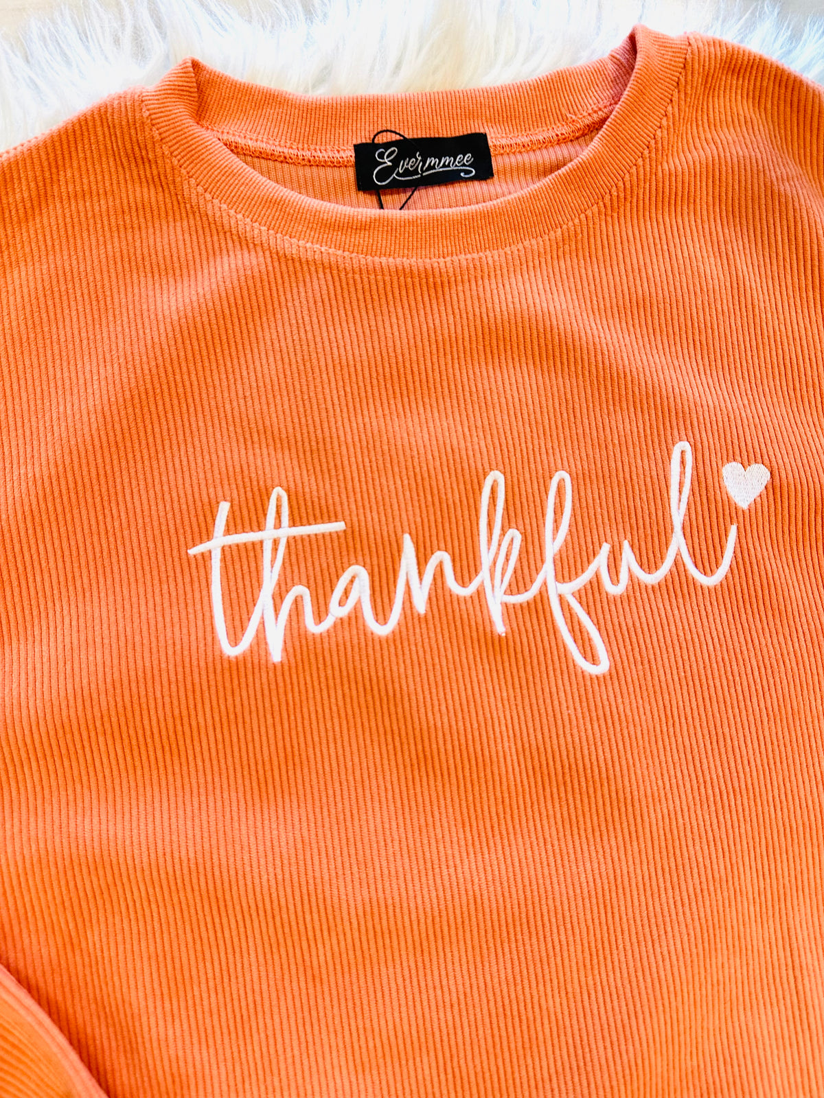 Women’s Evermmee Orange “Thankful” Ribbed Sweater Top - True to Size