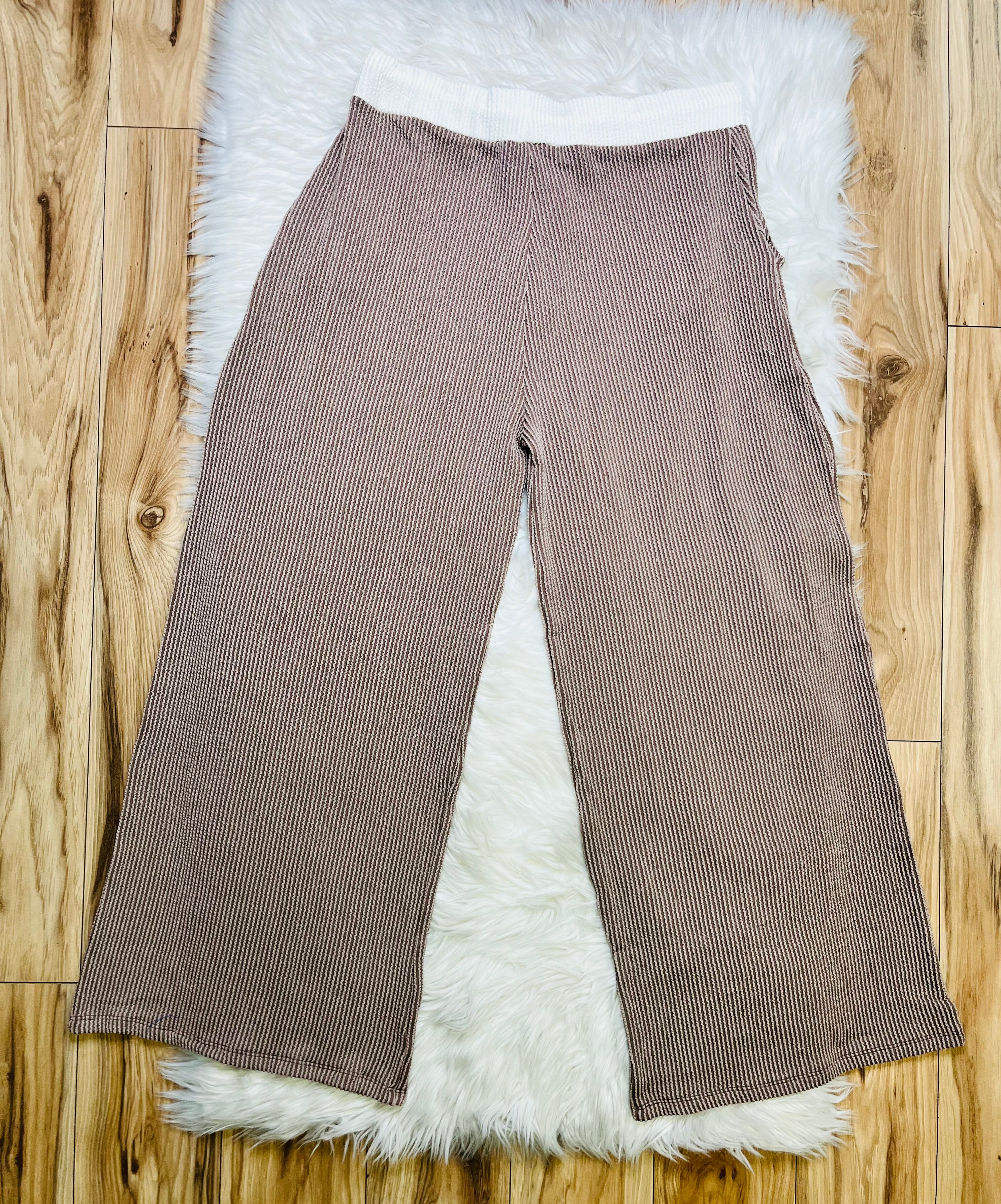 Women’s Zenana Mocha White Detail Ribbed Set Curvy