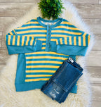 Women’s Yellow/Blue Striped Oversized Casual Knit Top