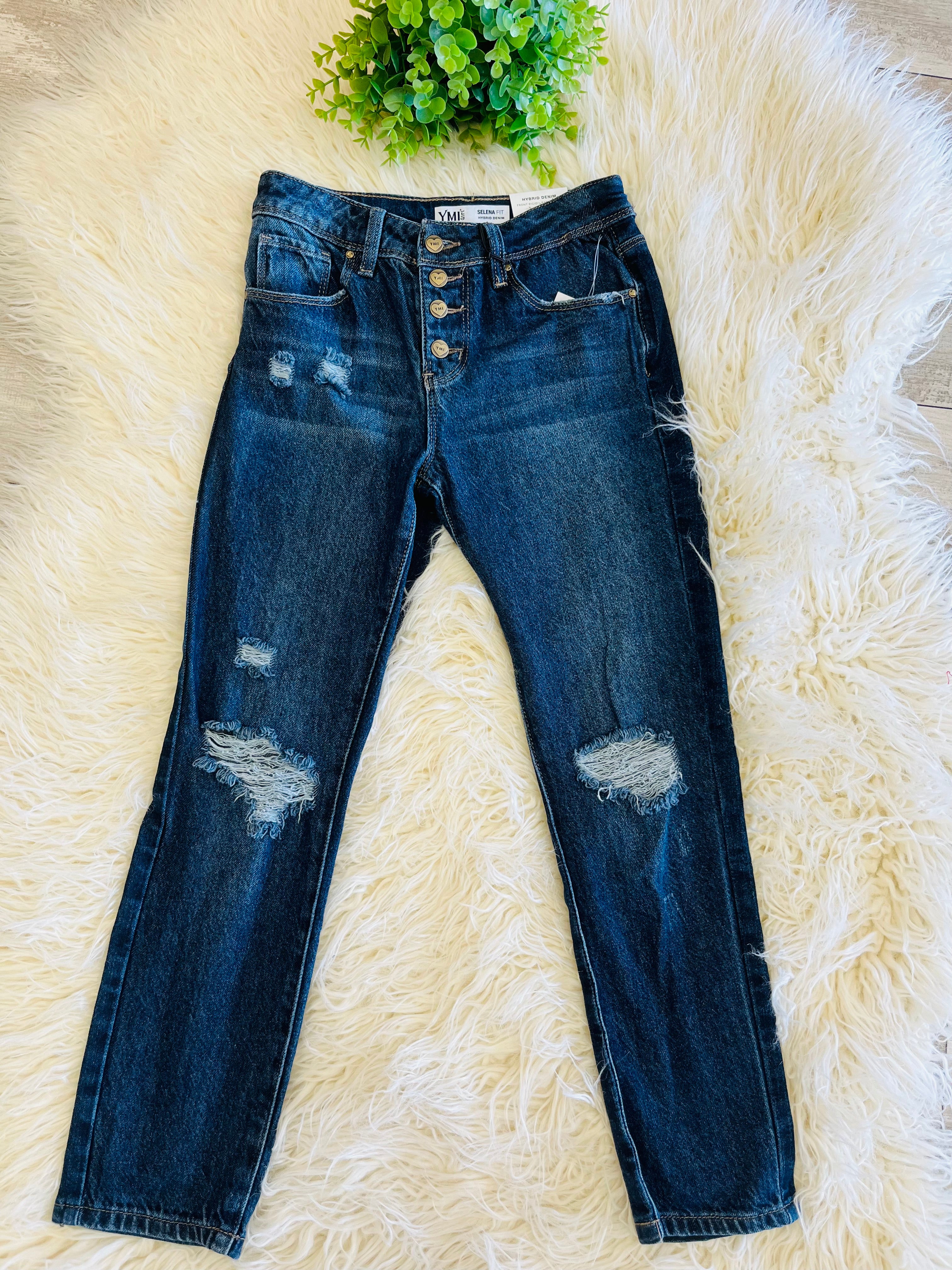 Girls YMI Button Fly Dark Washed Jeans